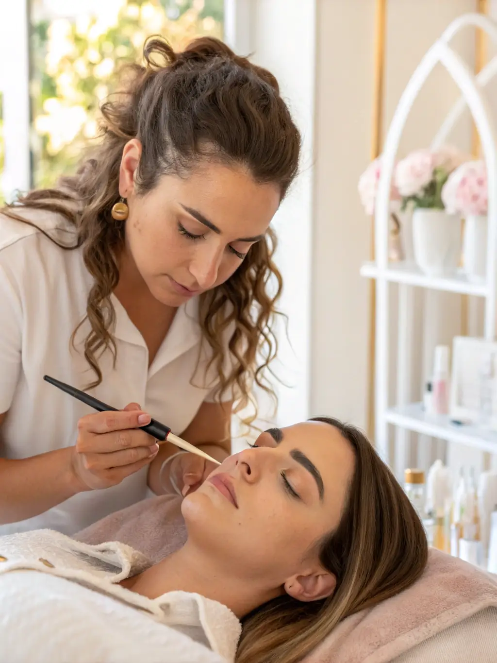 Image of a client with beautifully applied eyelash extensions at J Nails & Spa, emphasizing the salon's expertise in enhancing natural beauty.