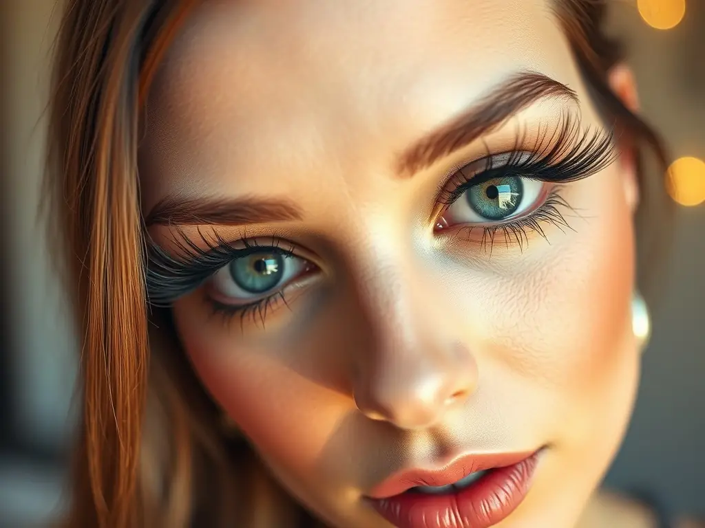 A close-up of a client's eyes with beautifully applied eyelash extensions, complemented by smooth, waxed skin on the face.